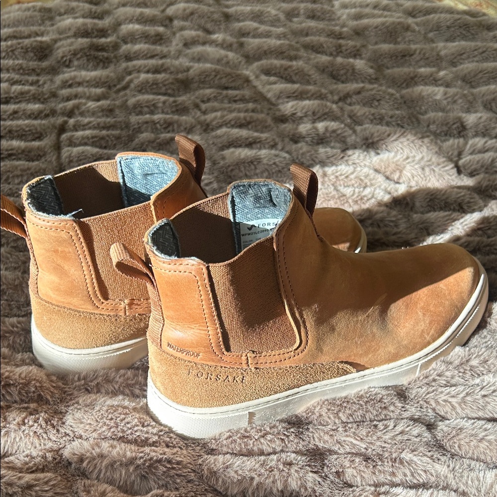 Brown Leather Ankle Boots with Pull Tabs